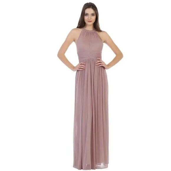 Mauve Cindy Collection USA Chiffon Halter Neck Gown Size M - Picture 1 of 8